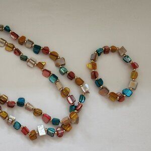 Beautiful stone jewelry set necklace & bracelet seashore colors NIB